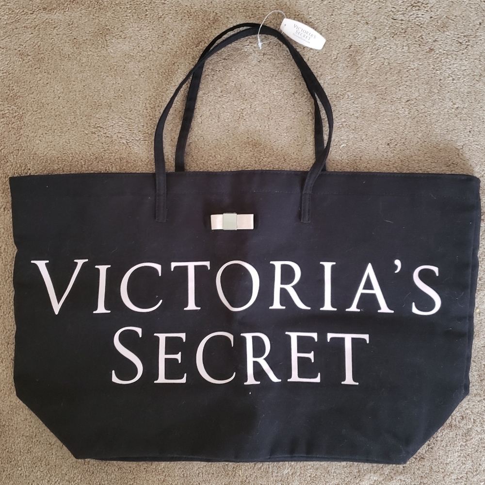 Victoria's Secret Black Tote with Pink Bow